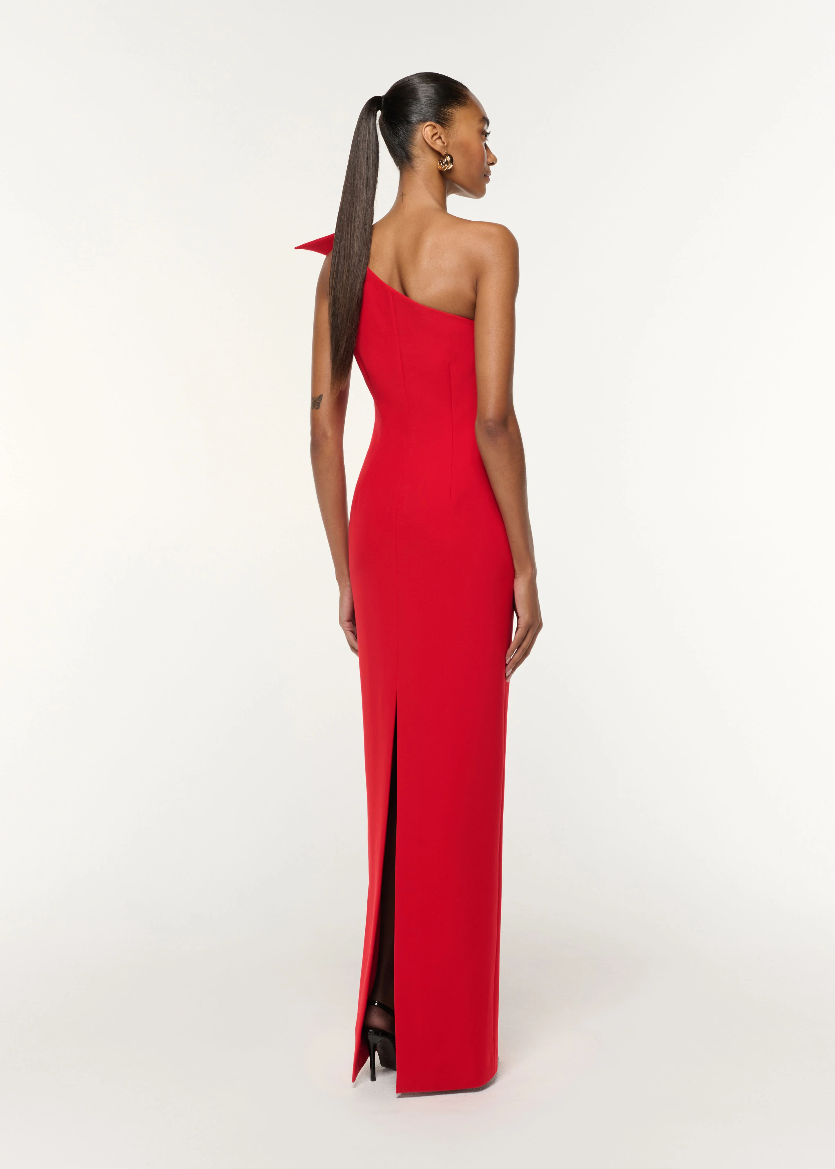 Structured Drape One Shoulder Crepe Gown - Image 3