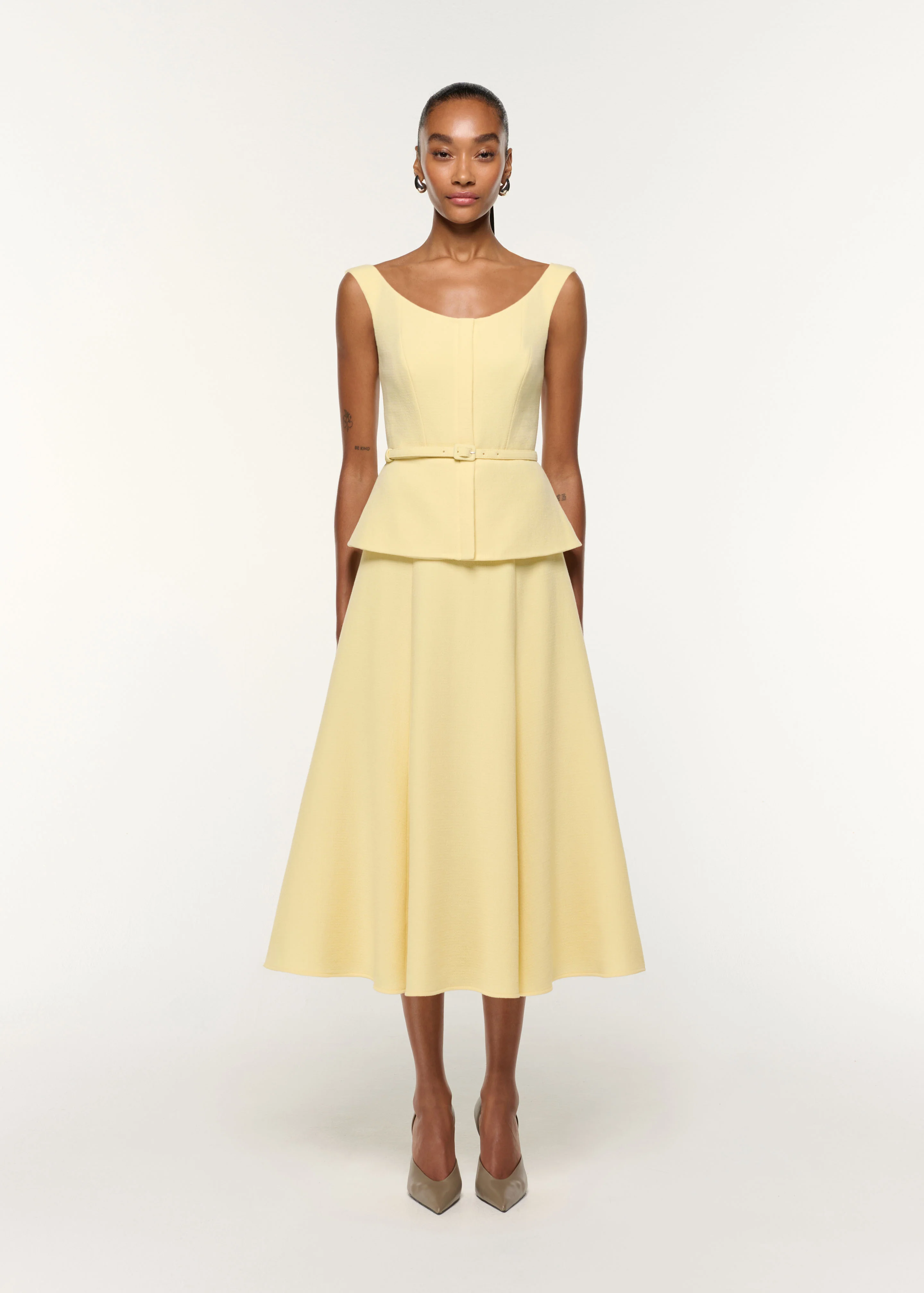 Structured Peplum Wool Crepe Dress
