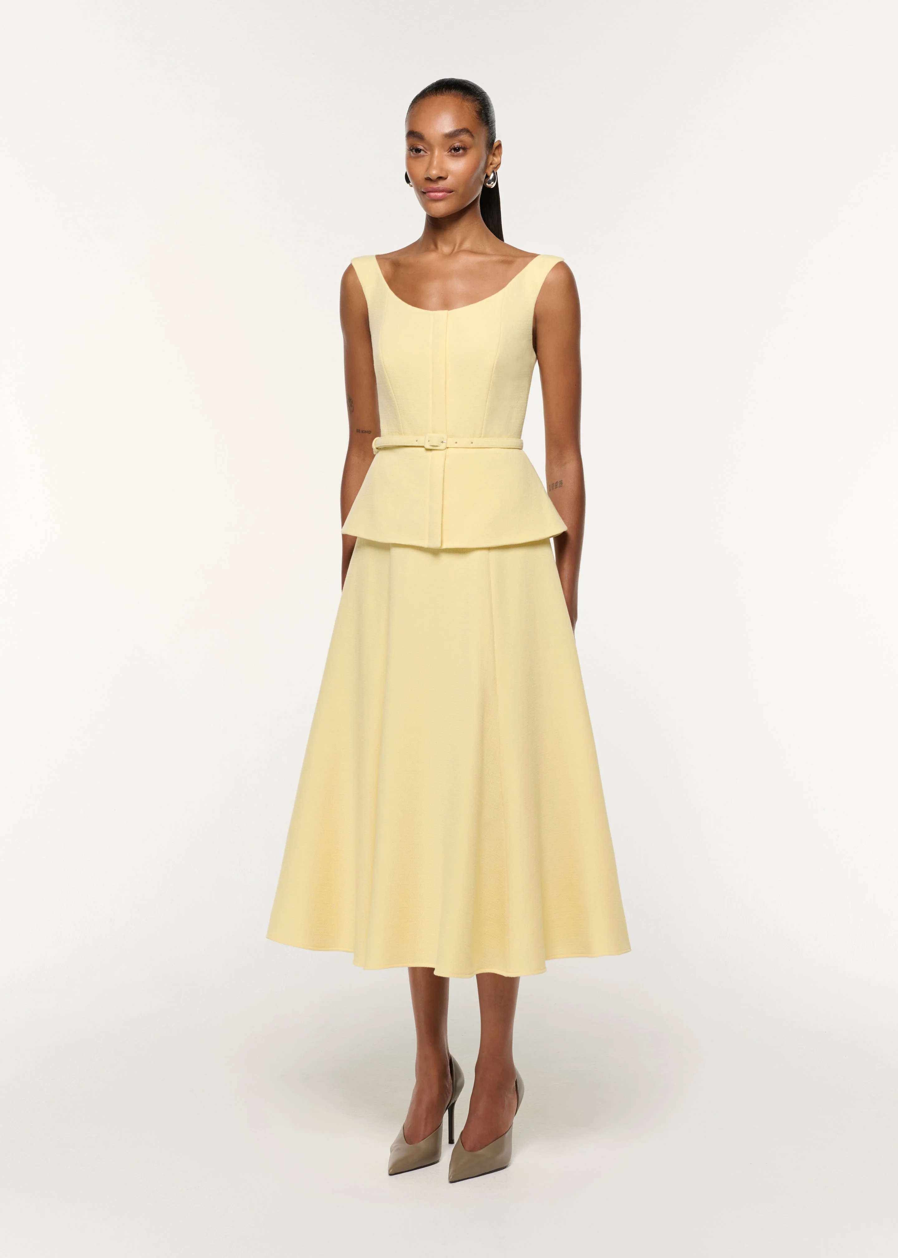 Structured Peplum Wool Crepe Dress - Image 2