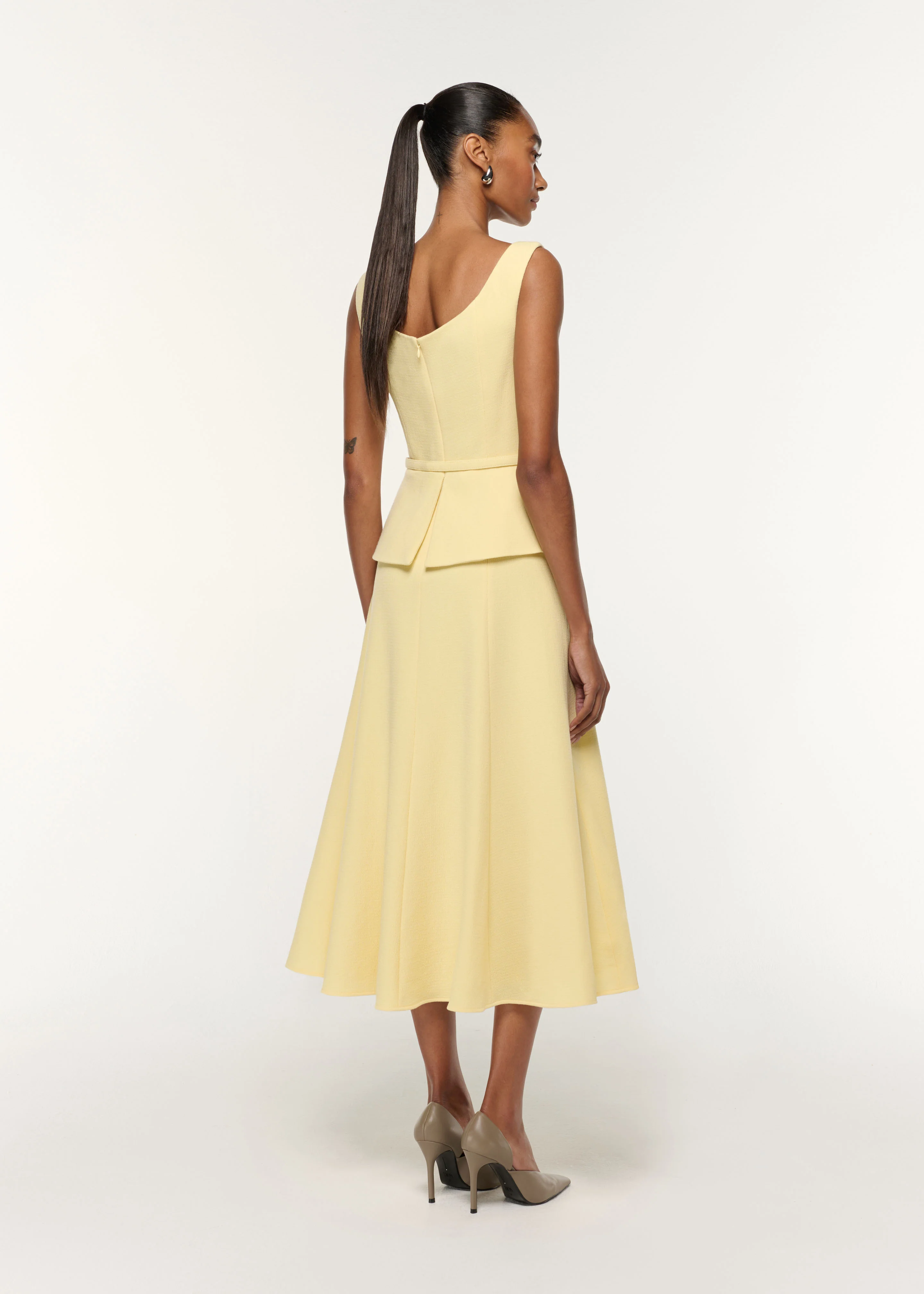 Structured Peplum Wool Crepe Dress - Image 3