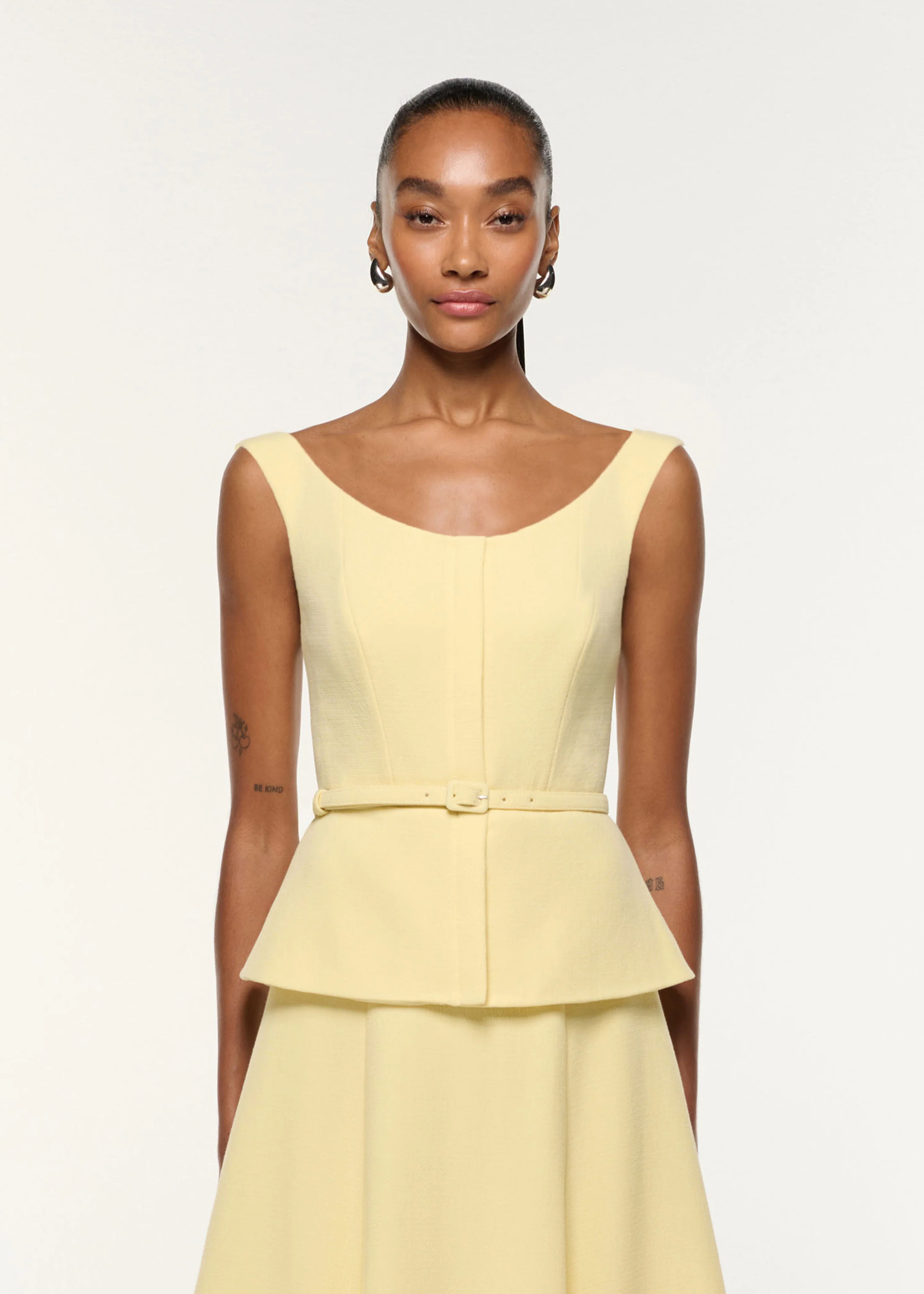 Structured Peplum Wool Crepe Dress - Image 4