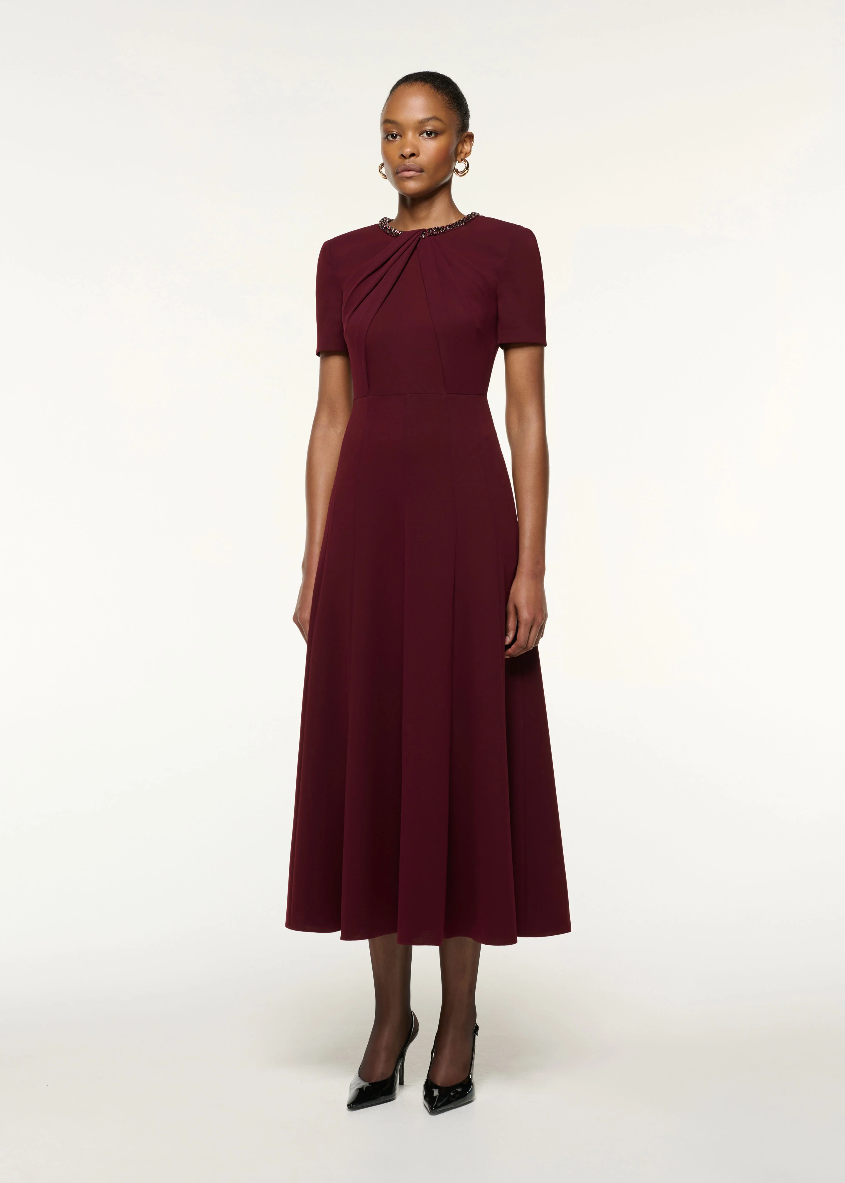 Twisted Drape Crystal Trim Neckline Dress - Image 2