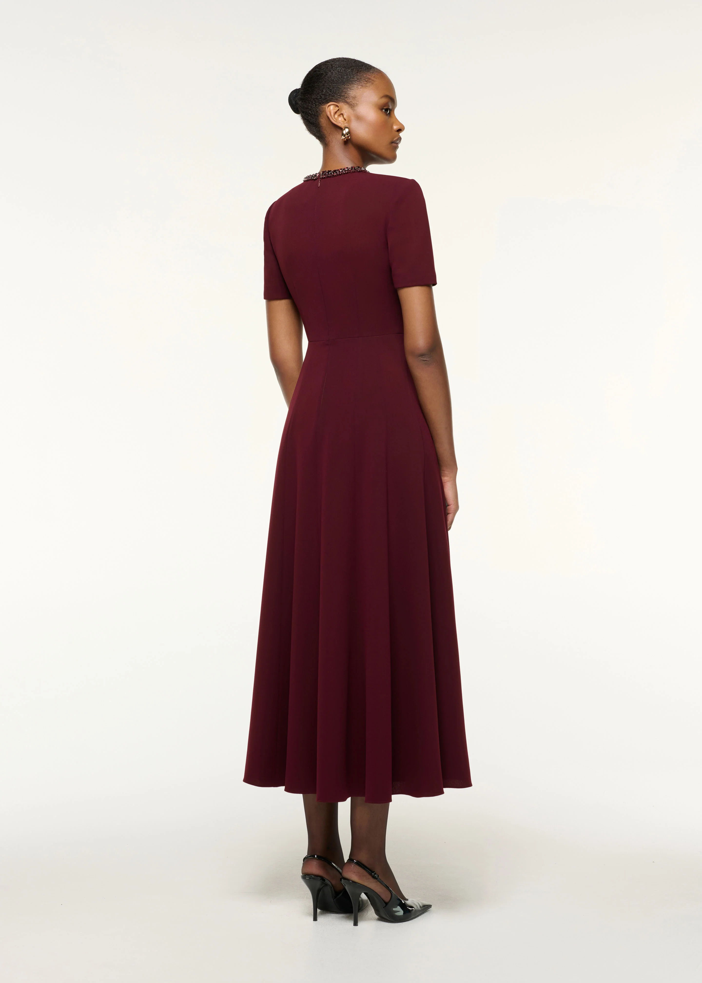 Twisted Drape Crystal Trim Neckline Dress - Image 3