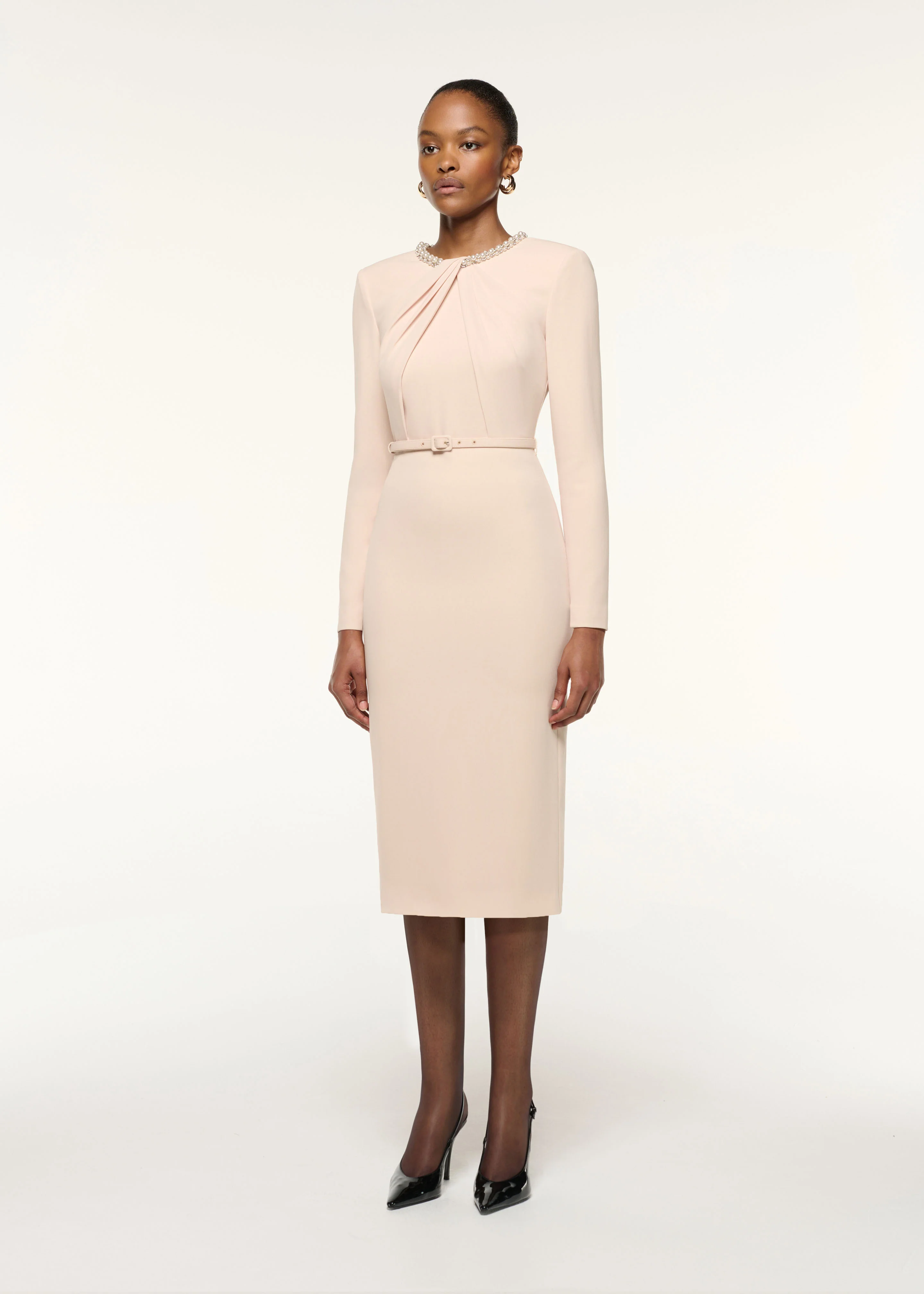 Twisted Drape Pearl Trim Neckline Dress - Image 2