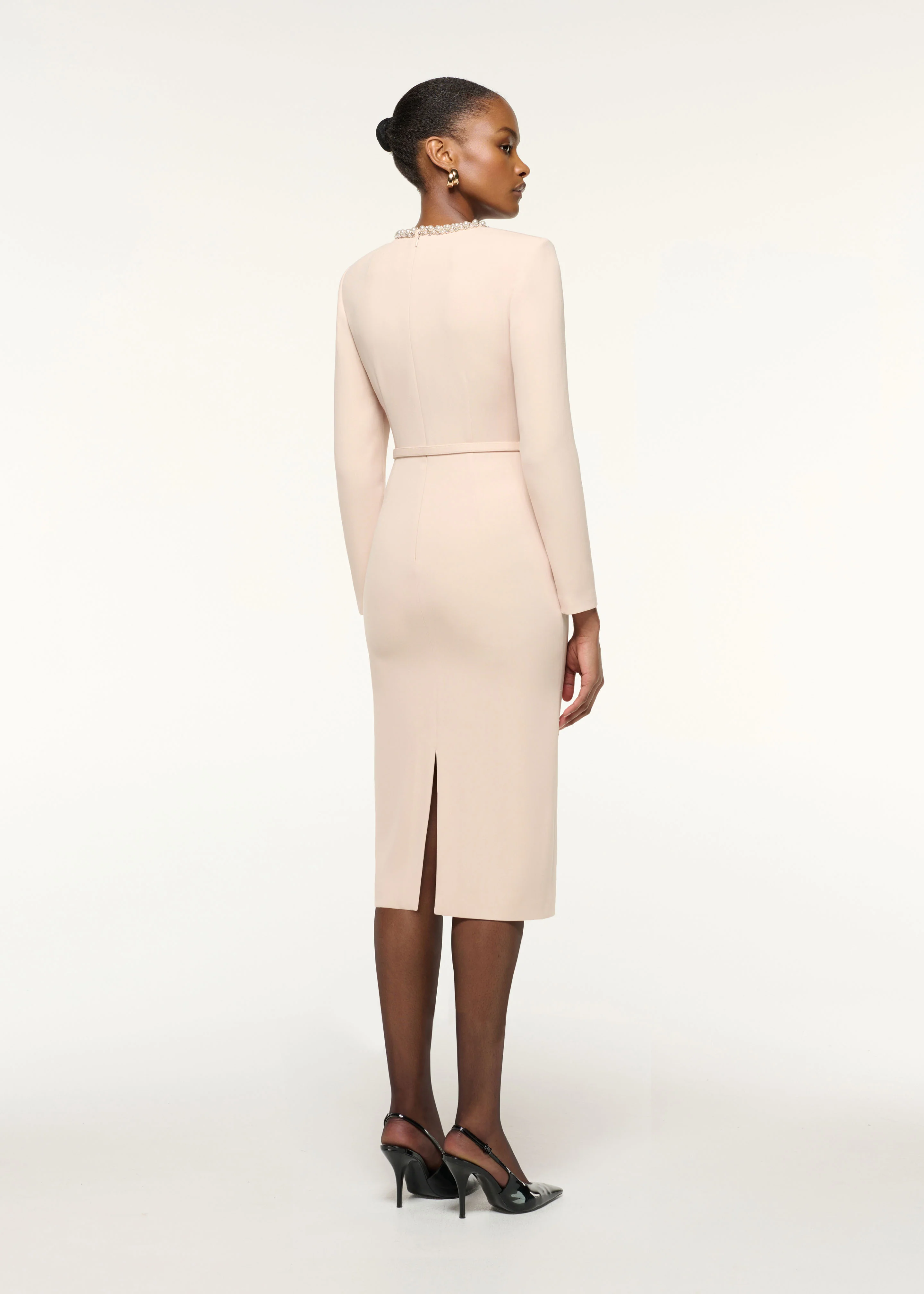 Twisted Drape Pearl Trim Neckline Dress - Image 3