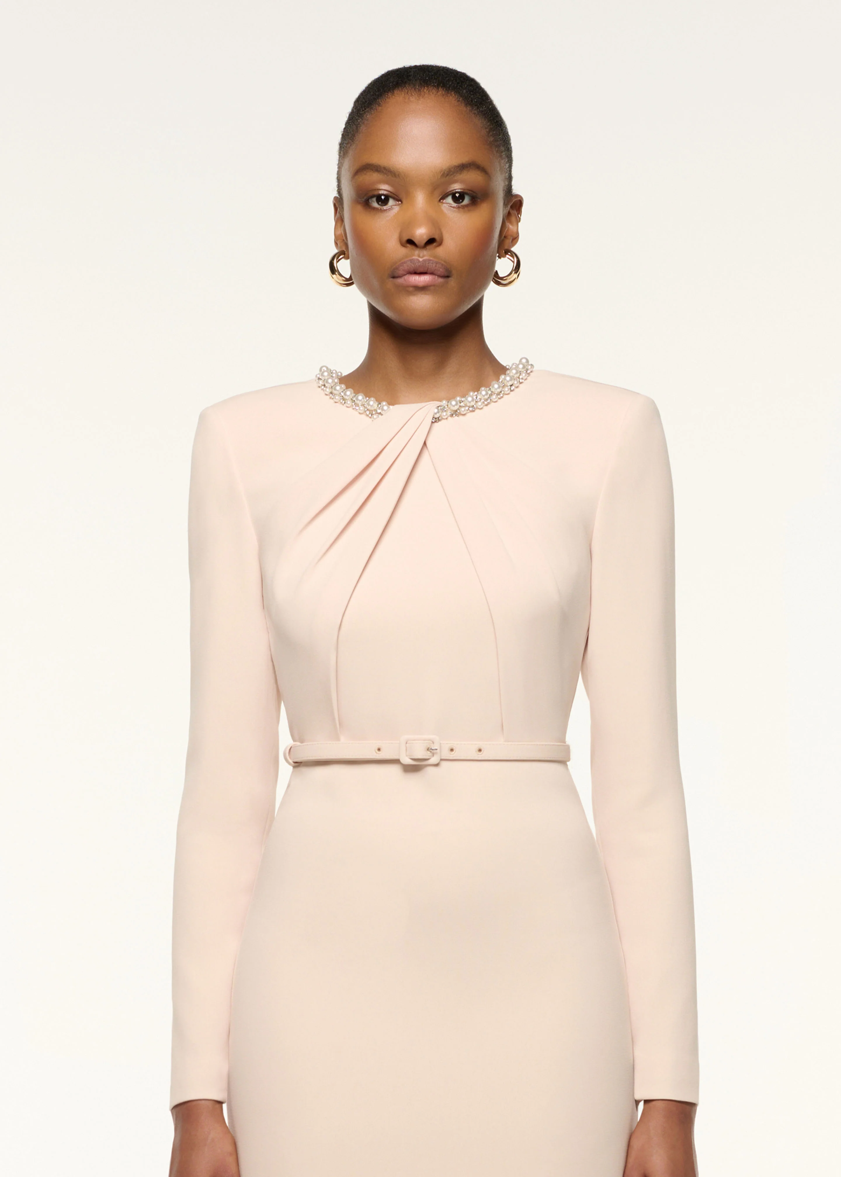 Twisted Drape Pearl Trim Neckline Dress - Image 4