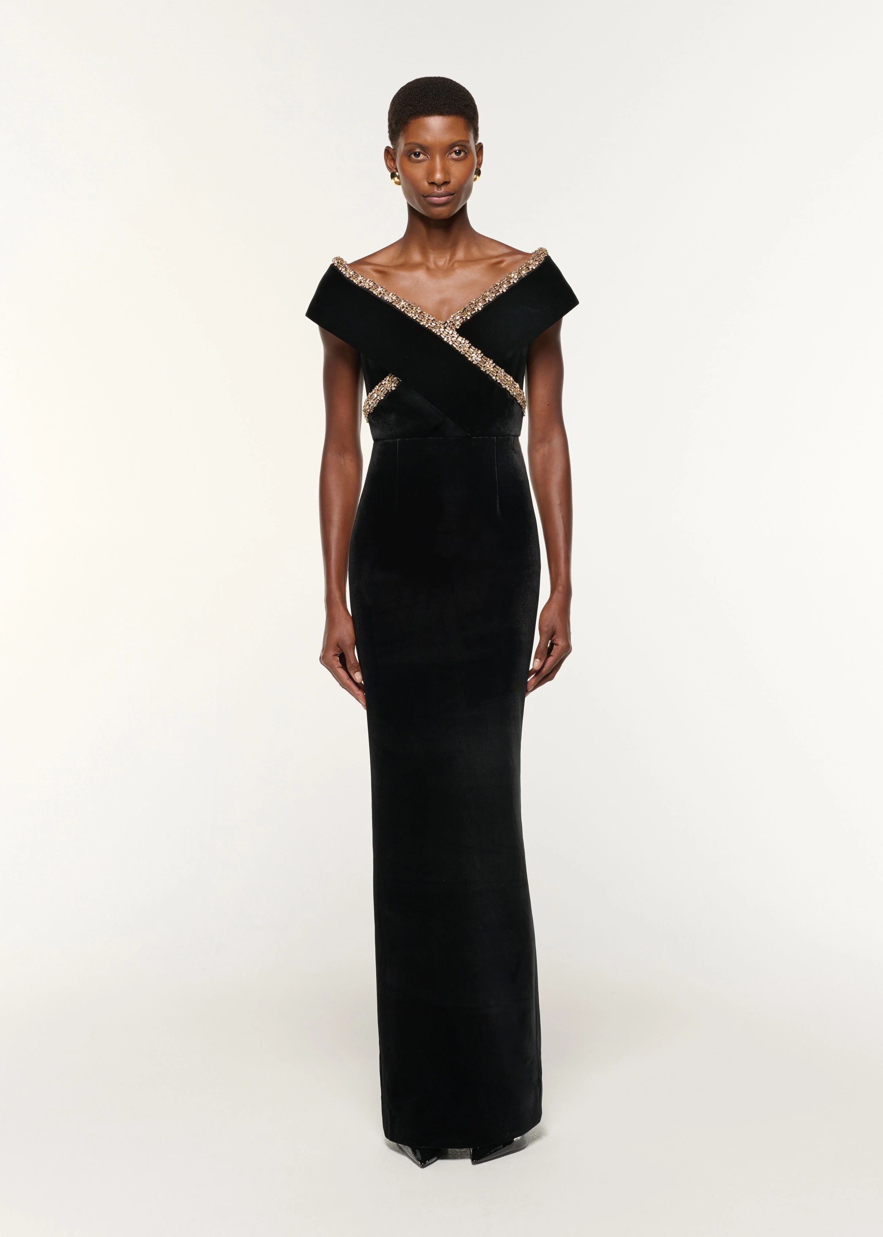 Velvet Diamante Crossover Gown