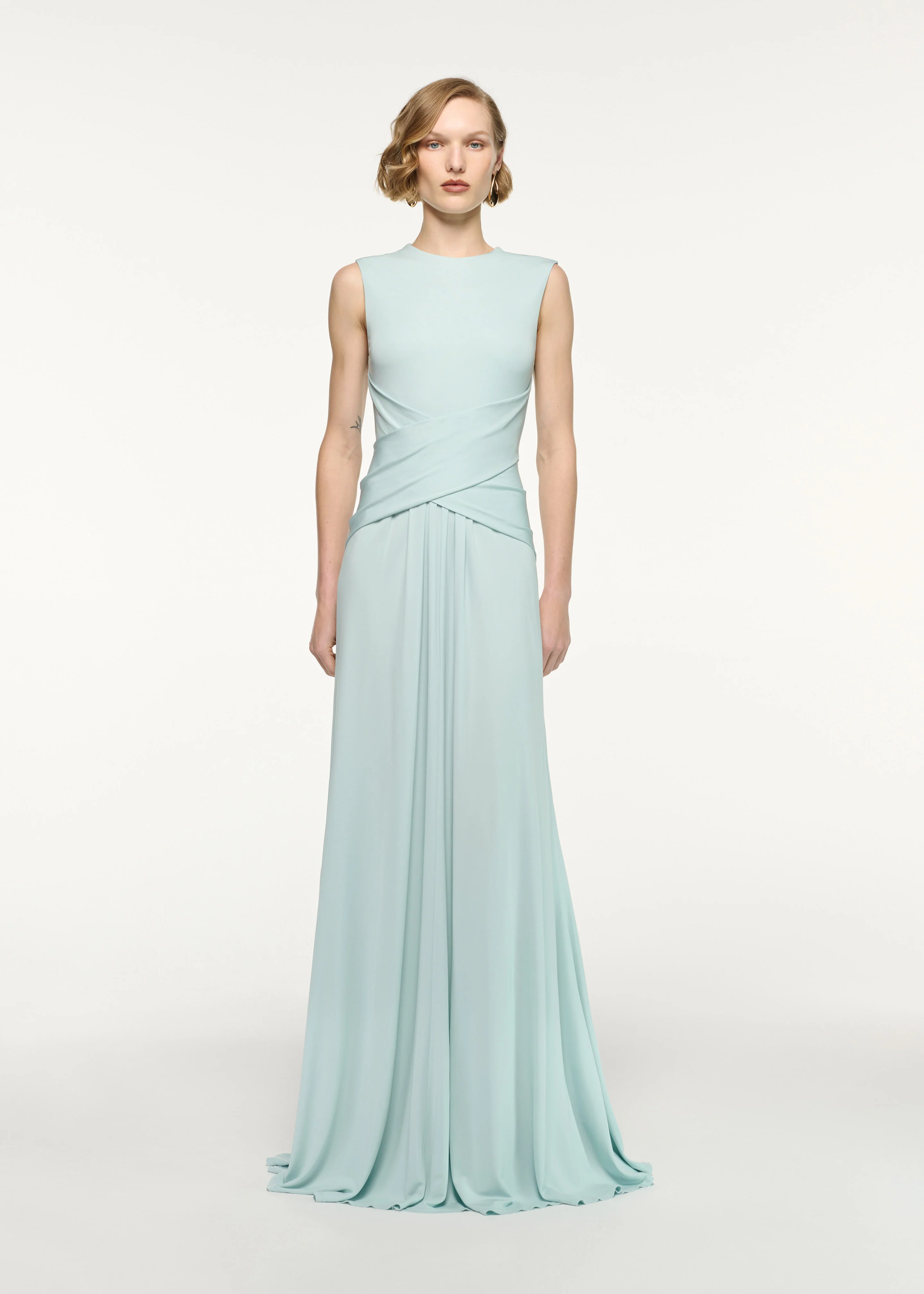 Waterfall Cross Drape Jersey Gown