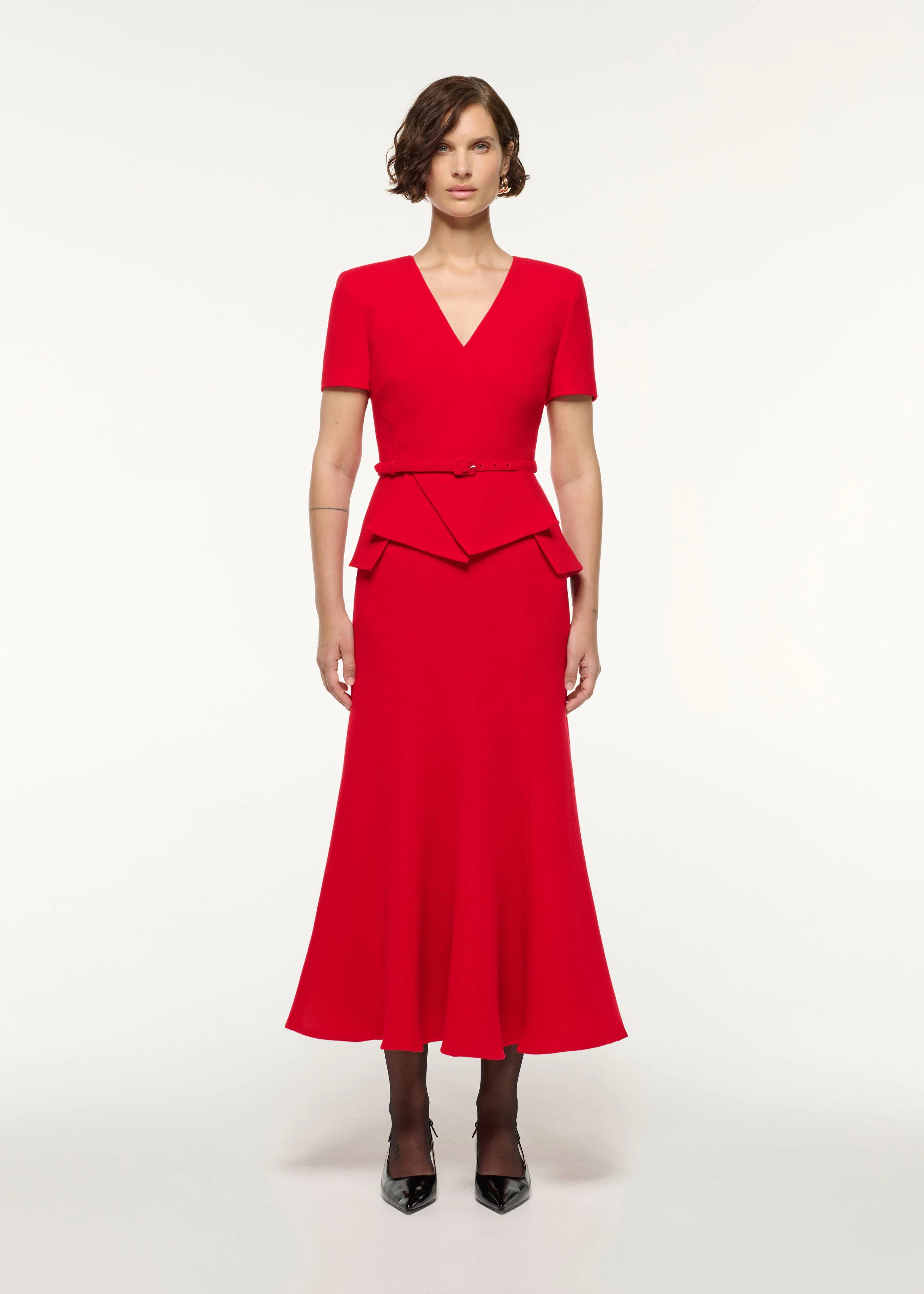 Wool Origami Peplum Drape Dress
