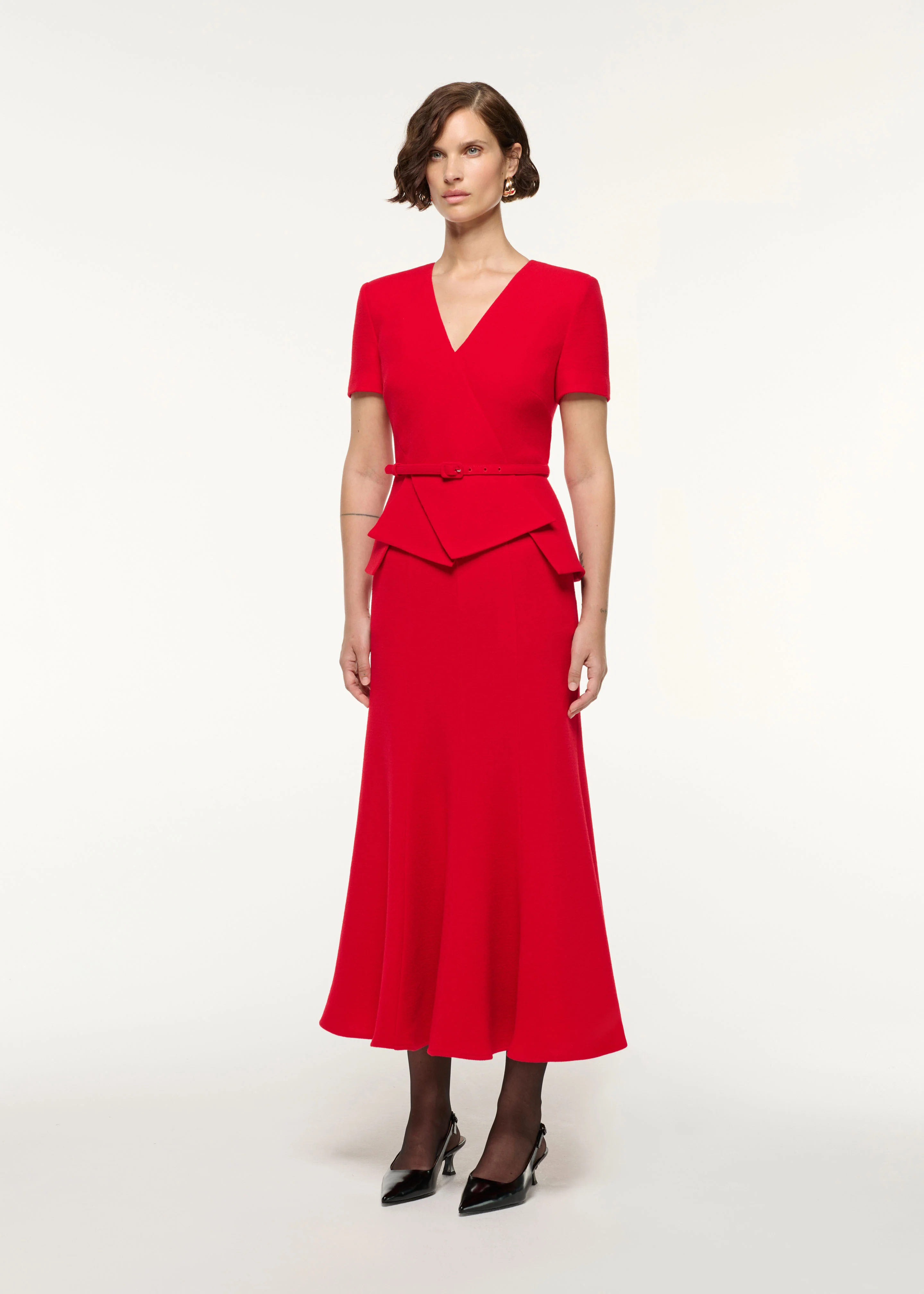Wool Origami Peplum Drape Dress - Image 2