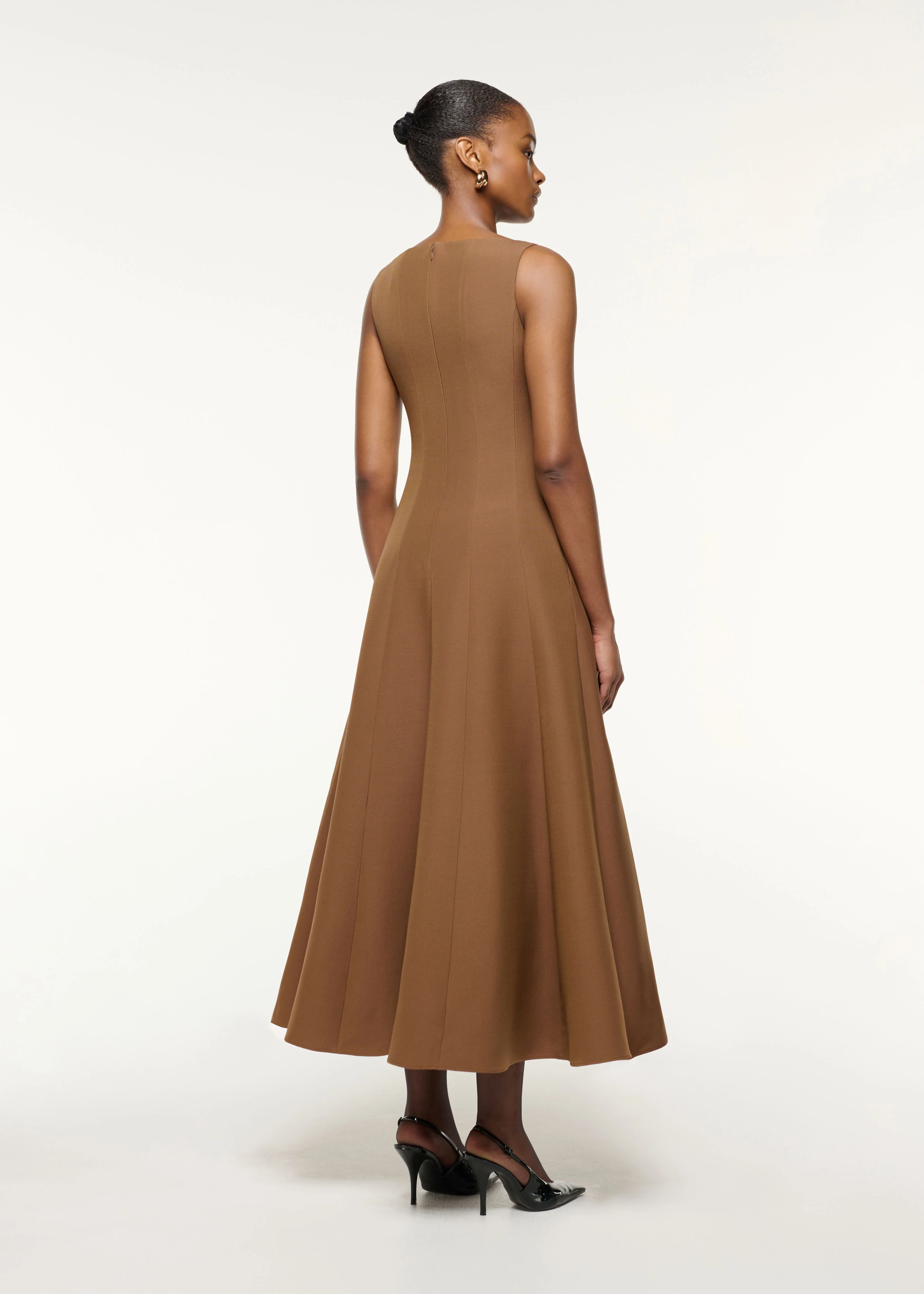 Wool Silk Crystal Trimmed Pleat Dress - Image 3