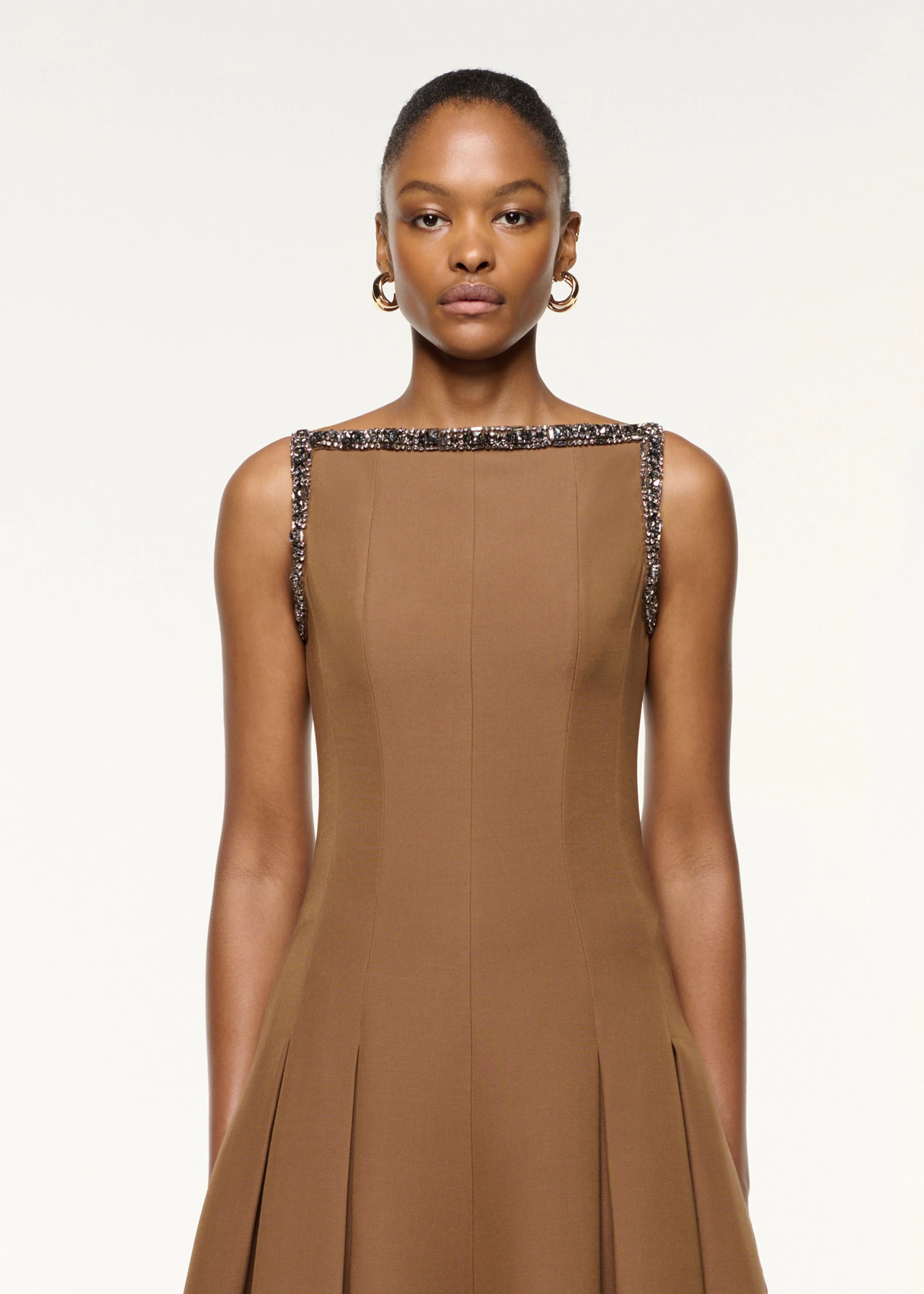 Wool Silk Crystal Trimmed Pleat Dress - Image 4